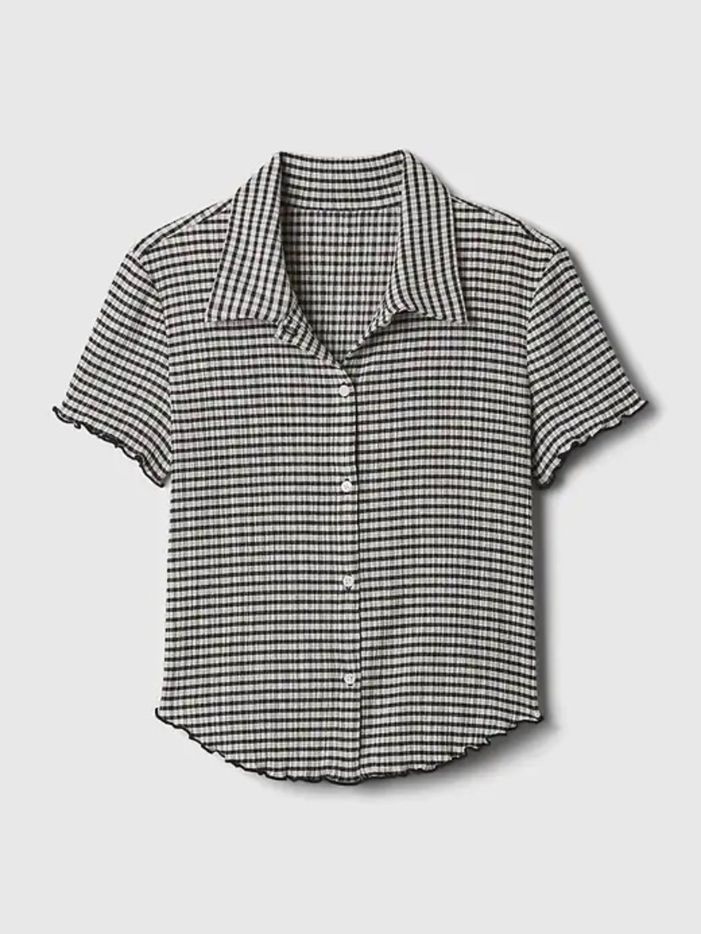 GAP Cropped Seersucker Black & White Gingham Button-Down Shirt Medium